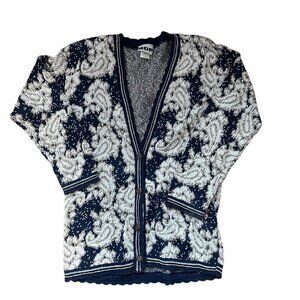 Vintage BDP paisley print oversized cardigan sweater with gold stitching.